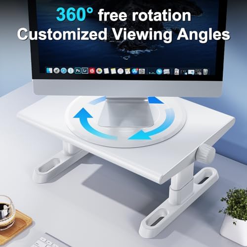 Monitor Stand Riser for Desk,360°Rotation Freely Height Adjustable by Knob,4.4-5.8 Inches,Ergonomic Monitor Stand Mount, Desktop Monitor Stands Riser for Computer,Laptop,Printer,Tv,White