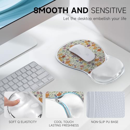 AUPET Ergonomic Mouse Pad with Gel Wrist Support – Non-Slip Mouse Mat with Comfortable Memory Gel Cushion – Relieves Wrist Pain – Designer Pattern for Home Office & Gaming (Spring Blooms)