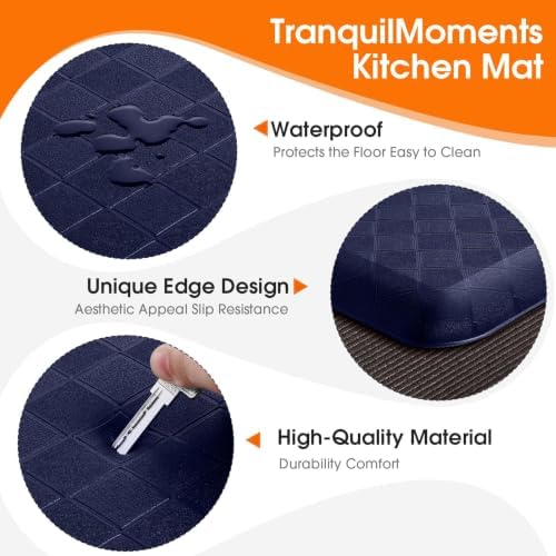 4/5 Inch Extra Thick Kitchen Mats for Floor,Non Slip Anti Fatigue Kitchen Rugs,Waterproof Stain Resistant Sink Mat,Cushioned Standing and Comfort Mats for Office (17"x24" Blue)