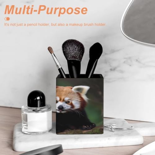 PU Leather Desk Red Panda Pen Holder Compact Scratchproof