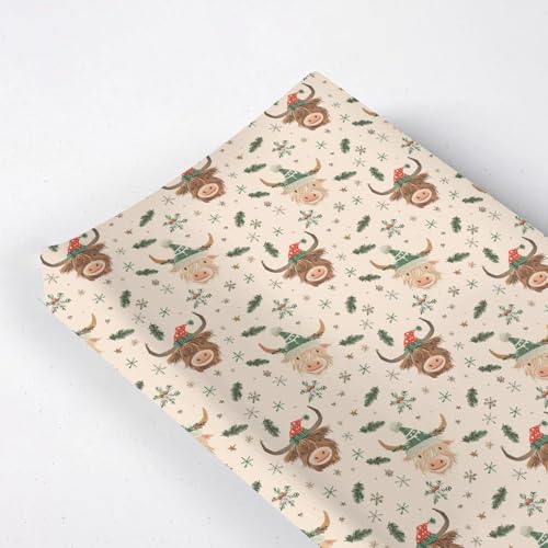 Christmas Highland Cow Winter Holiday Snowflakes Pattern Baby Changing Pad Cover, Unisex Christmas Nursery Diaper Changing Table Pad Mat Sheet for Boys Girls-16x32