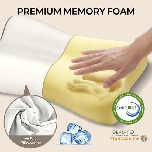 Neck Pillow Contour Memory Foam Pillows for Pain Relief Bed Pillow for Sleeping, Ergonomic Pillow for Neck and Shoulder Pain, Orthopedic Cervical Pillow for Side Back Stomach Sleeper (White&Grey)