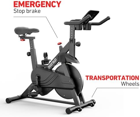 DeerRun Exercise Bike, Indoor Cycling Bike with Adjustable Magnetic Resistance, Low-Noise Belt Drive Stationary Bike for Home Cardio, 300 lb Capacity, Device Mount & LCD Monitor