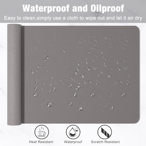 Hsurbtra Desk Pad, 35.5" x 17" PU Leather Desk Mat, XXL Extended Mouse Pad, Waterproof Desktop Blotter Protector, Non-Slip Ultra Thin Large Laptop Keyboard Writing Mat for Office Home, Light Gray