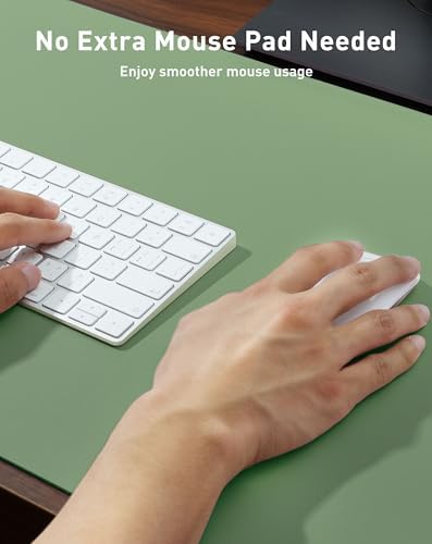Aothia Faux Leather Desk Mat - Large Mouse Pad, Non-Slip PU Leather Blotter, Waterproof Writing Surface for Office and Home (Olive Green, 63" x 24")