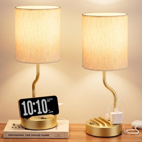 Fenmzee Bedside Lamps for Bedroom Set - 18" Gold Table Lamp for Nightstand