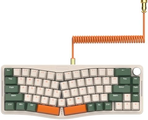 AJAZZ AKS068 65% Wired Mechanical Gaming Keyboard with Coiled Cable, 68-Key Alice-Layout Mechanical Keyboard, RGB Hot Swappable Red Switches VIA/QMK Programmable Knob Gasket Mount for Win/Mac (Green)