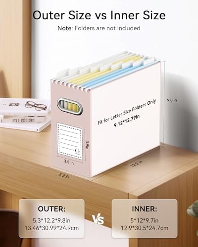 Oterri Portable Collapsible Cardboard File Box with Handle for Letter-Size