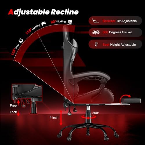Gaming Chair with Footrest, Ergonomic Video Game Chair for Adults, Grey
