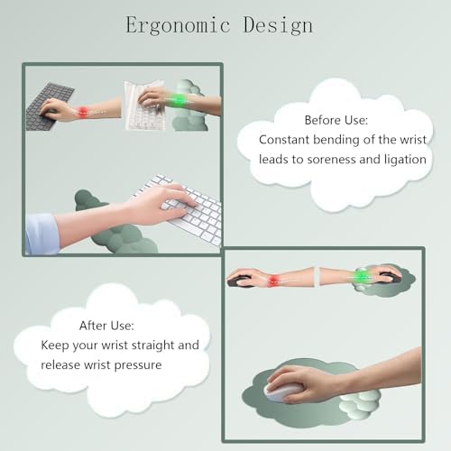 Cloud Keyboard Wrist Rest Dark Green Mouse Pad with Wrist Rest Ergonomic Wrist Pad Memory Foam Non-Slip Wrist Support for Computer Laptop Gaming Home Office Relief Typing Pain Green