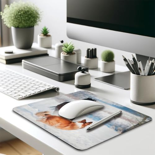 Happy Horse and Dog Mouse Pad, Welsh Pony & Border Collie Playing Desk Mat
