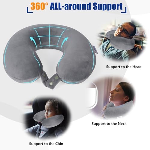 SAIREIDER Airplane Pillow 100% Memory Foam Neck Pillow for Airplanes Flight Rest Best Adjustable Travel Neck Support Pillows-Prevent The Heads from Falling Forward (Grey)
