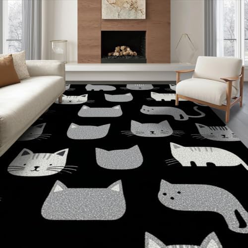 6'x9' Midnight Black Cat with Silver Accents Ultra-Soft Area Rug