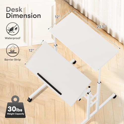 Athena Collection Rolling Standing Desk Small Mobile Table, White