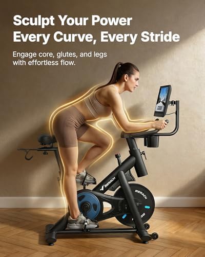 MERACH Exercise Bike, Magnetic Friction Stationary Bike for Home with APP
