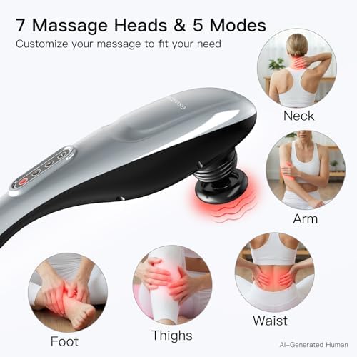 MEGAWISE Handheld Percussion Massager for Back, 3600 RPM, 5 speeds, 7 Heads