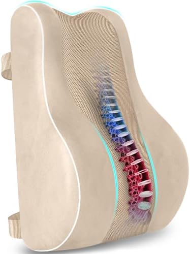 CloudBliss XL Lumbar Support Pillow, Memory Foam for Office Chair, Khaki
