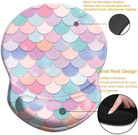 Wrist Support Mouse Pad Anti Slip Rubber Wrist Rest Mousepad 8.75in X7.5in Small Desktop Notebook Mouse Mat for Working and Gaming (Sweet Mermaid Wrist)
