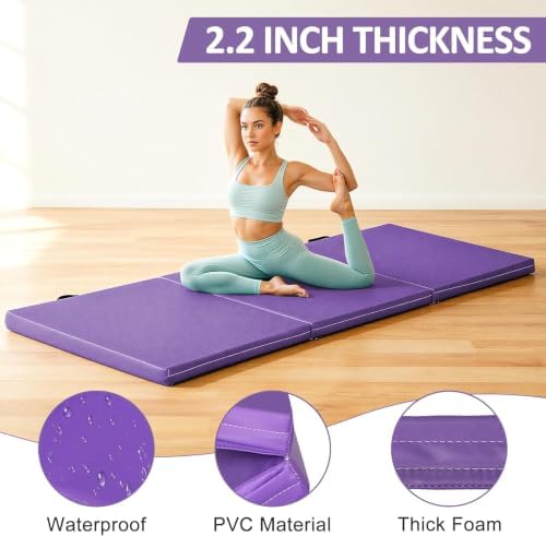 ZENY 2’’ Thick Tri-fold Folding Gym Exercise Mat Extra Thick Gymnastics Mat Tumbling Mat with Carrying Handles for Home Workout, Core Workouts, Stretching, MMA, Yoga