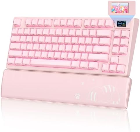 Womier 75% Pink Keyboard Wireless with Color Multimedia Screen