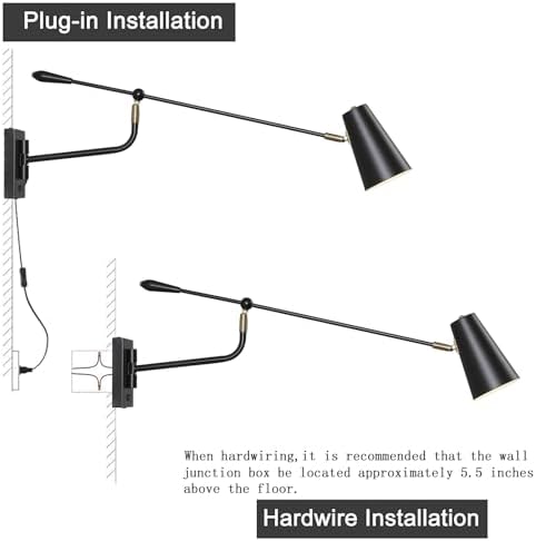 33" Large Black Rotatable Movable Long Pole Swing Arm Wall Sconce