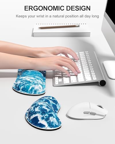 Auhoahsil Large Mouse Pad with Wrist Rests for Keyboard & Mouse, Thick Soft Ergonomic Memory Foam Wrist Supports, Big & Long Desk Mat 35.5 x 15.7 in, for Office Gaming Computer, Beautiful Ocean