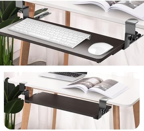 Keyboard Tray Under Desk Pull Out with C Clamp Mount, Slide-Out Platform Computer Drawer for Home Office, Black,75x25cm(29.5x10inch)