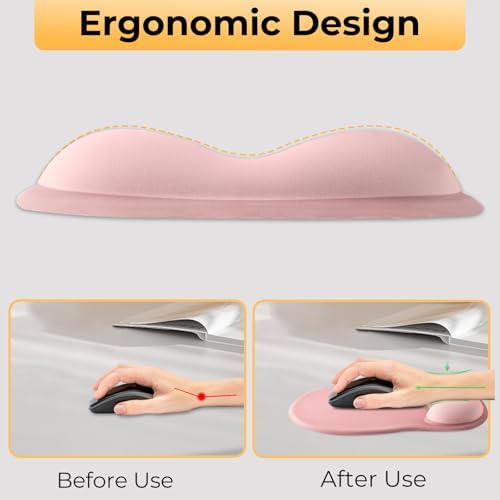 Gel Mouse Pad with Wrist Support, Ergonomic Mousepad with Wrist Rest, Gaming Mouse Pad with Soft Cushion & Non-Slip PU Base & Concave Design & Pain Relief, for Home Office Computer Laptop, Pink