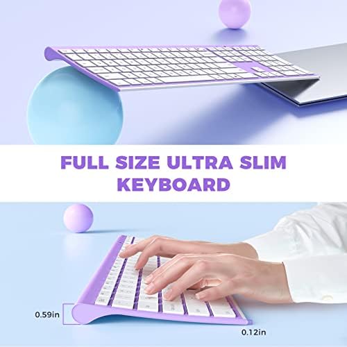 Vssoplor Wireless Keyboard and Mouse, Rechargeable Ultra Slim, Lavender