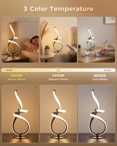 LED Dimmable Cool Table Lamp, 3D Spiral Touch Control Desk Light