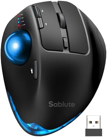 Wireless Trackball Mouse, Adjustable Angle, Rechargeable, Backlit-Blue Ball