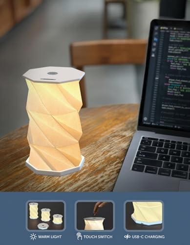Origami Expanding Foldable LED Desk Lamp – USB Rechargeable & Portable - Dimmable Touch Control Light with Adjustable Height up to 5 1/2 for Office, Travel, Bedside - Sleek & Modern Design (White)