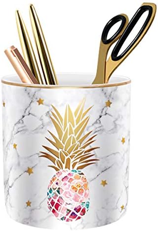 Cute Pen Holder for Desk, Ceramic Pencil Organizer, Makeup Brush Holder, Office Decor and Desk Accessories Durable Ceramic, Pineapple Pattern