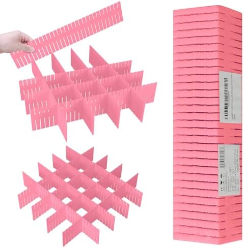 ALBAD Plastic Drawer Dividers Adjustable Drawer Organizer Dividers Separator for Tidying Clutter/Cutlery/Underwear/Socks/Clothes/Dresses/Boxes/Bins in Kitchen Bathroom Bedroom Office (Pink, 42)