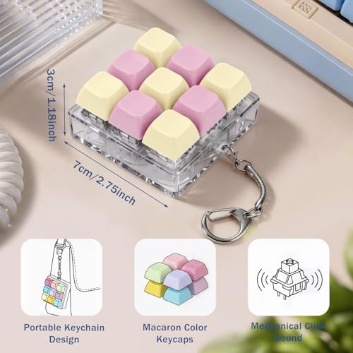 Keyboard Fidget Toy, Creamy Fidget Clicker Keyboard Fidget Keychain, Button Fidget Gifts for Adults, Boost Focus & Ease Anxiety Anywhere — Perfect Stress-Relief Gift (3×3 Grid Layout A-D)