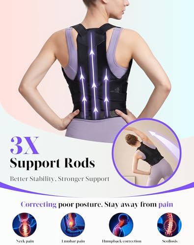 Posture Corrector for Women and Men, Full Back Support Brace, Black, Small