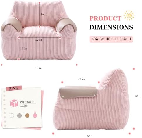 Homkdom Bean Bag Chairs for Adults, Bean Bag Sofa with Armrests, Pink