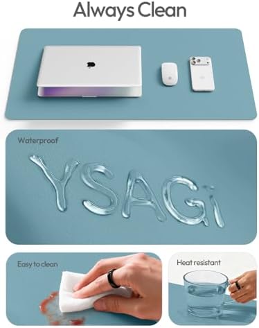 YSAGi Leather Desk Pad Protector, Office Desk Mat, Large Mouse Pad, Non-Slip PU Leather Desk Blotter, Laptop Desk Pad, Waterproof Desk Writing Pad for Office and Home (Aquamarine, 47.2" x 23.6")