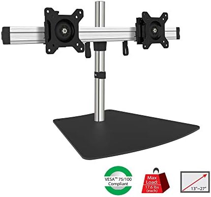 SIIG Premium Aluminum Dual Monitor Stand - 2 Monitors 13" to 27" Up To 17.6 lbs VESA 75 and 100 (CE-MT2011-S1), Silver/Black