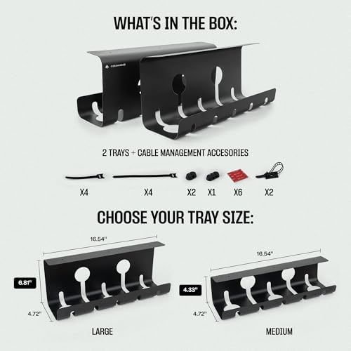 COREMINDED No-Drill Under Desk Cable Management Tray, 2-Pack, Large