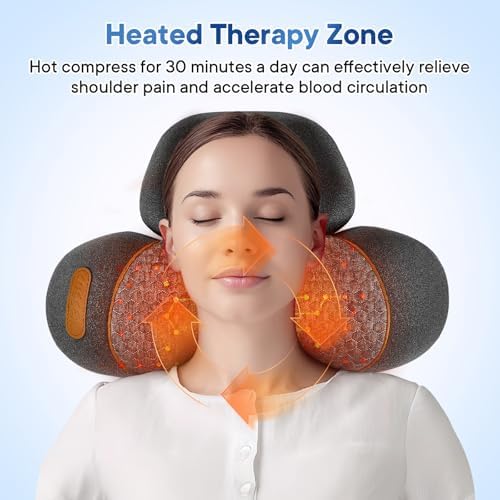 Cordless 3-in-1 Neck Massage Pillow with Heat, Massage, and Traction Stretching,Deep Tissue Massage Relieves Shoulder and Neck Muscle Pain and Stiffness, Gifts for Men Women