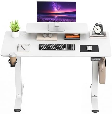 Furmax Electric Standing Desk, 47 x 24 Inches Sit Stand up Desk, Sit Stand Height Adjustable Home Office Desk with Monitor Stand (White, 47)