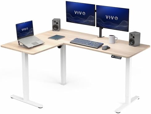 VIVO Light Wood 63 x 47 in Corner Standing Desk, DESK-E3CTWC-47