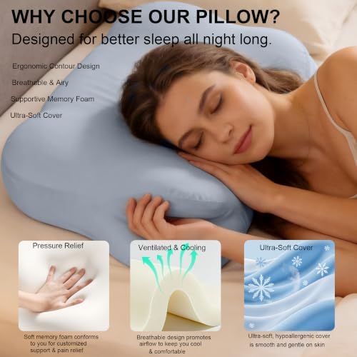 Cloud Pillow for Sleeping, Cervical Neck Support Memory Foam Pillow
