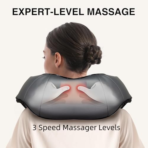 Nekteck Shiatsu Neck Massager with Heat for Pain Relief, Gray, NOT Cordless