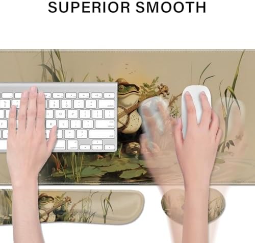 Desk Pad and Keyboard Wrist Rest, Large Mouse Pad + Keyboard Pad+Mouse Wrist Support, Non-Slip Desk Mat Protector for Office, Home 31.5×11.8 Inches Anime Frog