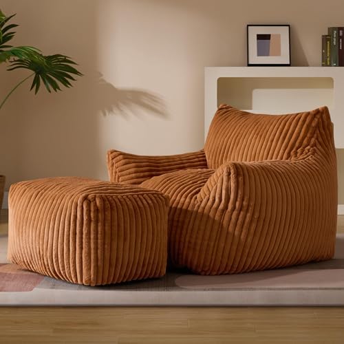 Gericco Oversized Bean Bag Chaise Lounge Chair with Ottoman for Adults
