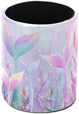 Leather Pen Holder for Desk, Mermaid Tail Pencil Cup Pen Organizer Makeup Brush Holder for Office Home Kids Countertop Desk Accessory Storage