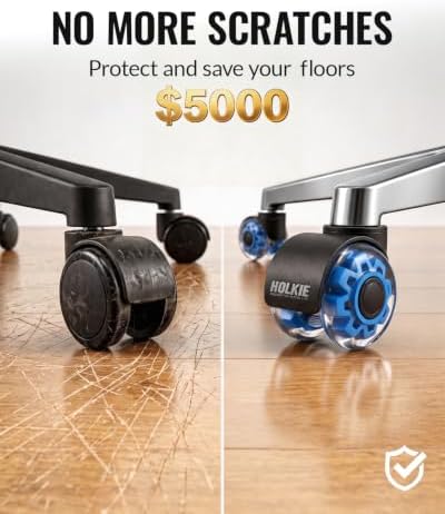 HOLKIE Office Chair Wheels 11mm Universal Fit Casters 2 Inch Replacement Blue Core Dual Rubber Smooth Quiet Rolling Casters