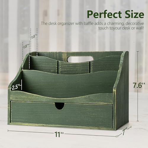 Rebee Vision Wooden Countertop Mail Organizer for Desk with 4-Slot, Green